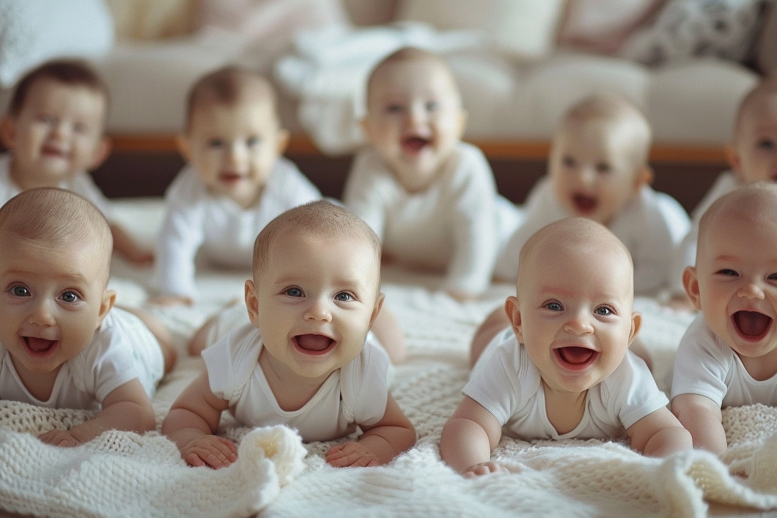 group babies laying bed generate by ai