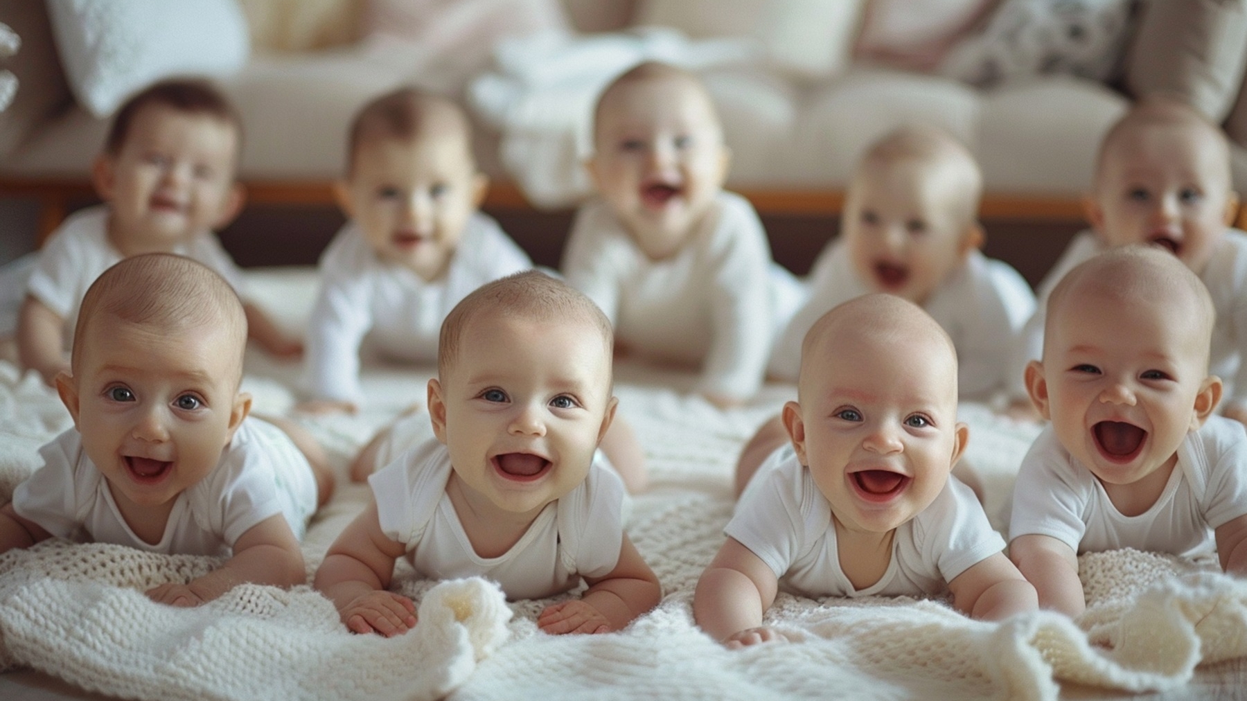 group babies laying bed generate by ai