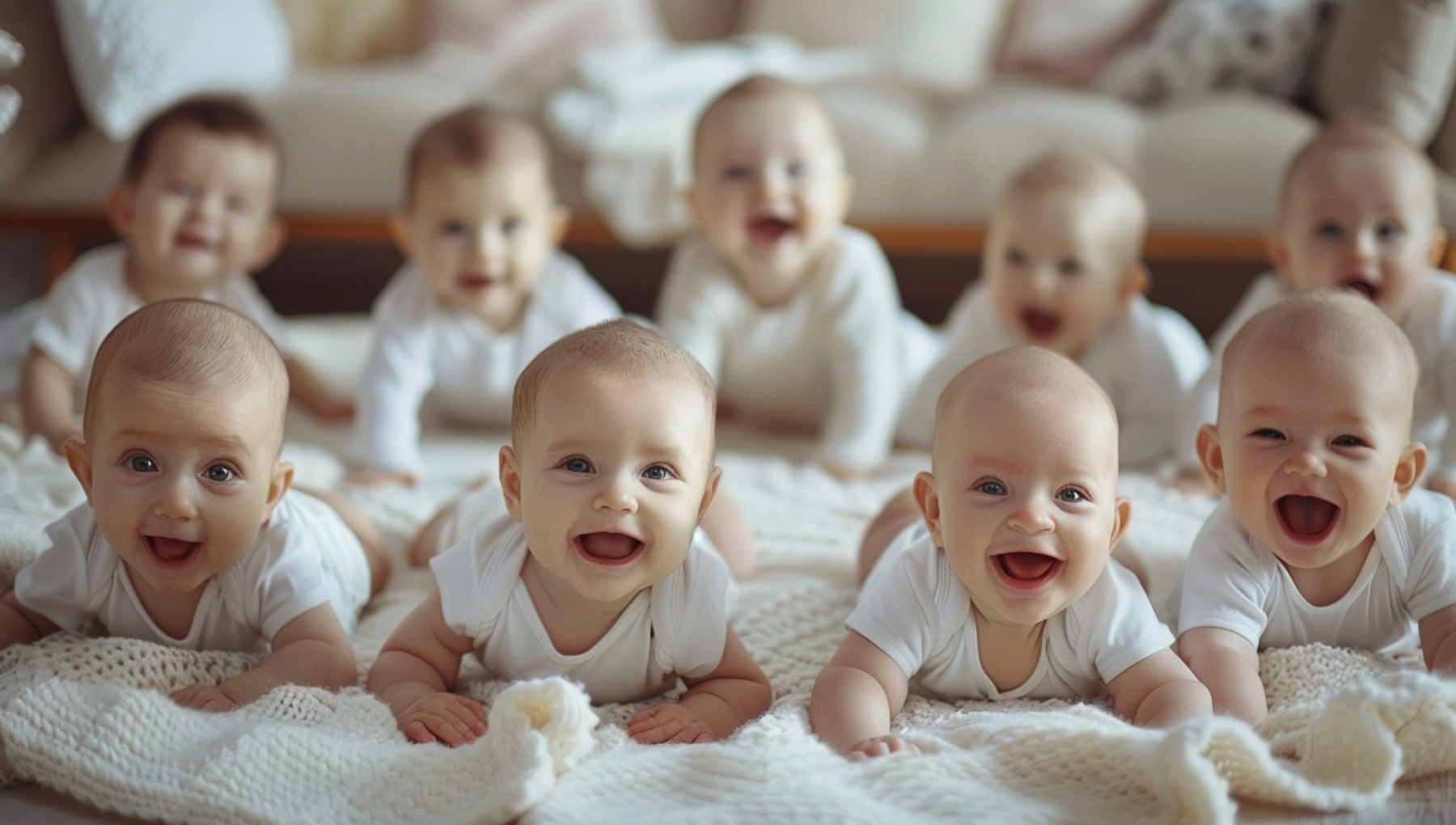 group babies laying bed generate by ai